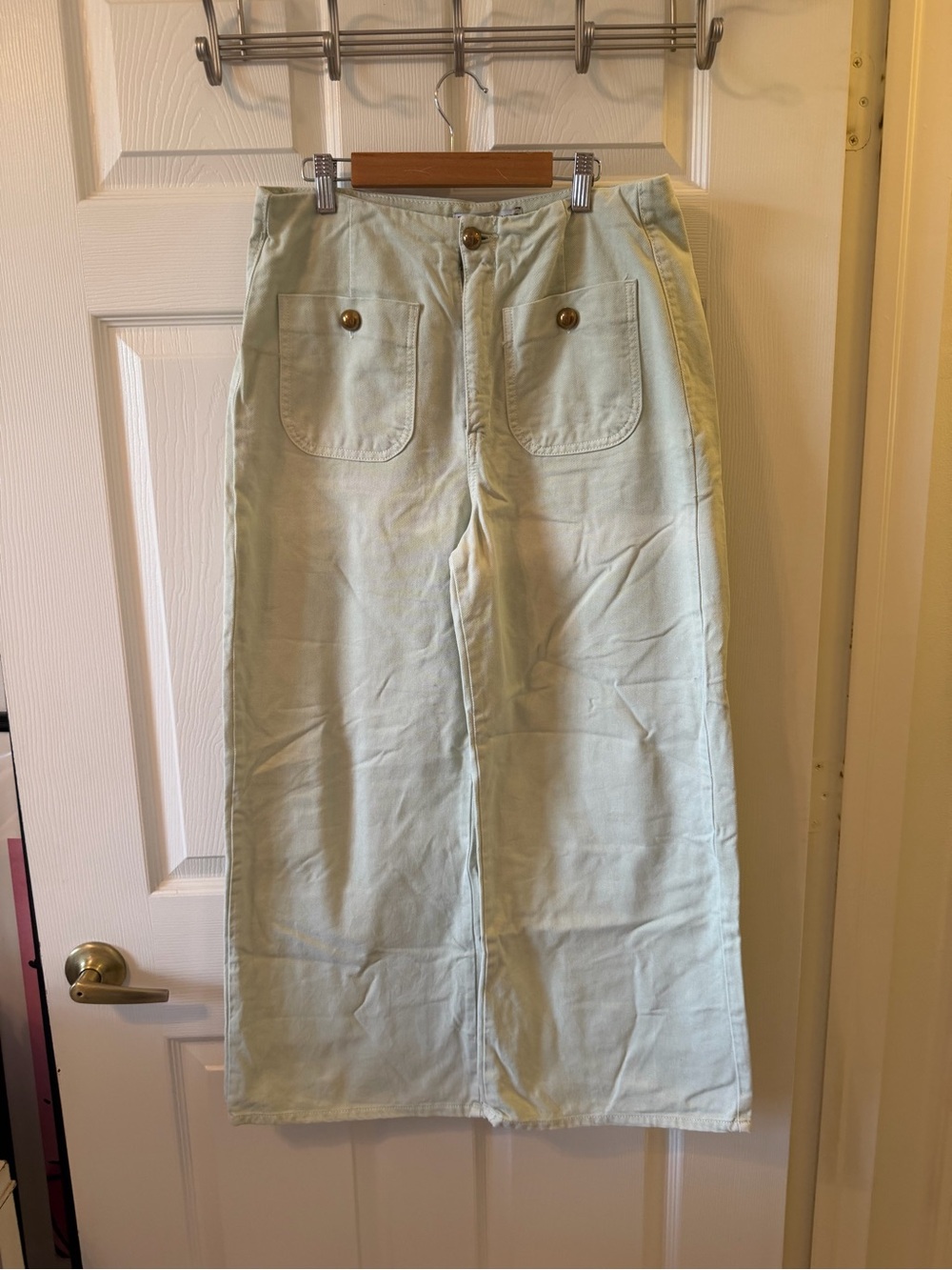 Zara Light Mint Wide-Leg Jeans with Front Patch Pockets